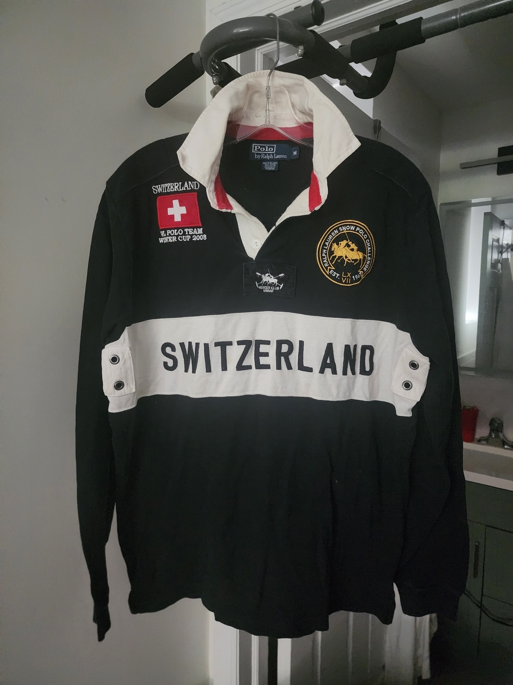 Ralph Lauren Black and White Switzerland Rugby Polo
